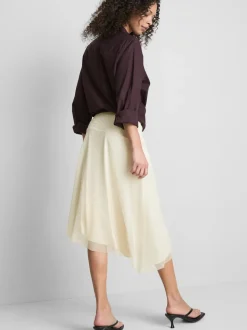 Asymmetrischer Midirock mit Perlen