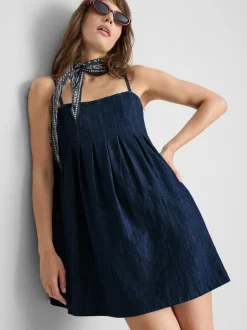 Babydoll-Minikleid aus Baumwoll-Denim