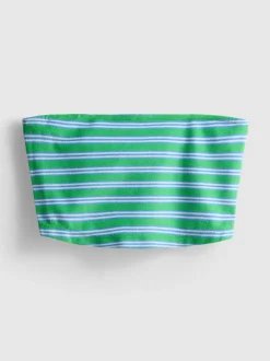 Bauchfreies, gestreiftes Bandeau-Top mit hohem Baumwollanteil