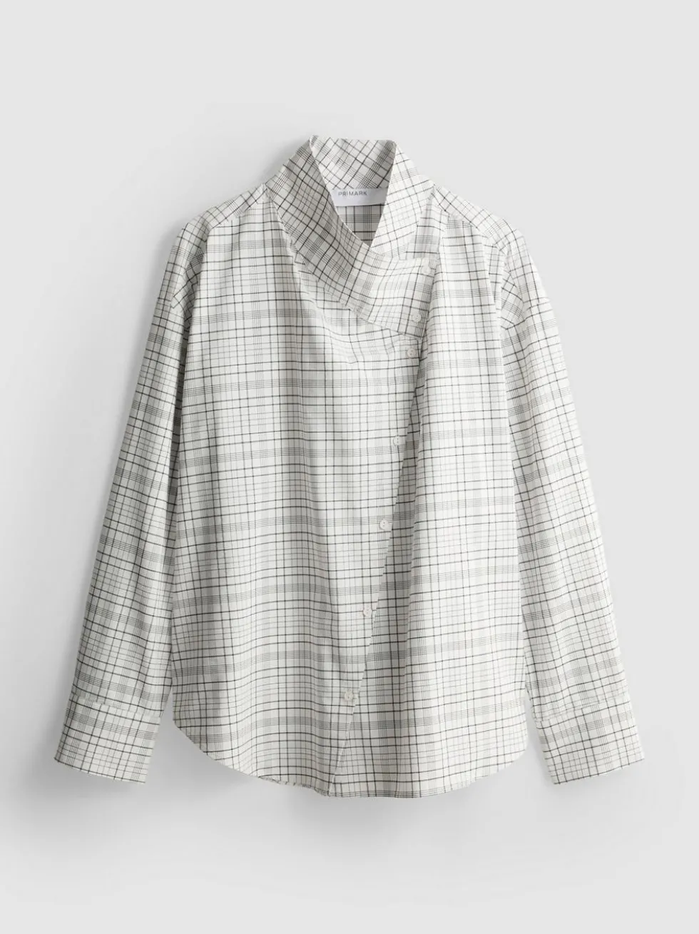 Baumwoll-Bluse mit hohem Kragen und Karomuster
