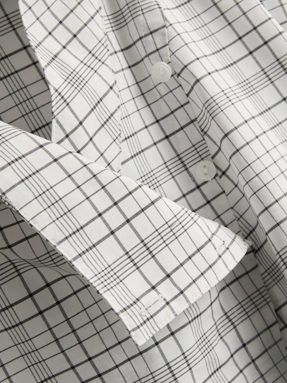 Baumwoll-Bluse mit hohem Kragen und Karomuster