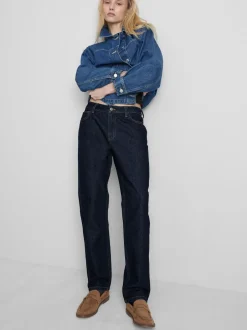 Baumwoll-Denim-Jeans mit mittlerer Leibhöhe und geradem Bein