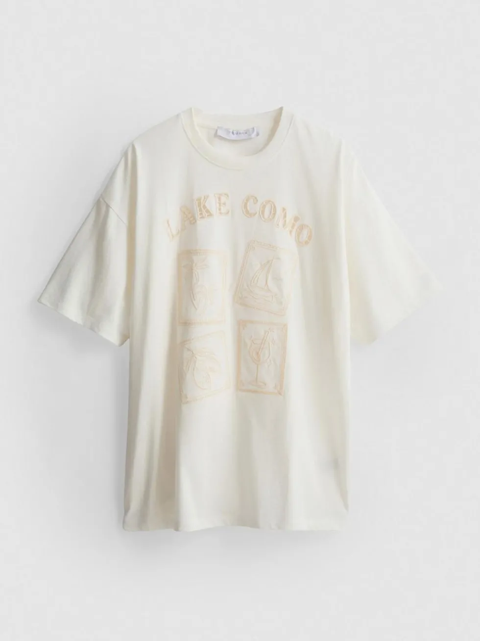 Besticktes T-Shirt im Oversized-Look mit „Lake Como“ Schriftzug