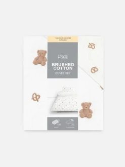 Bettwäsche aus aufgerauter Baumwolle mit Teddybärmuster, Einzelbett