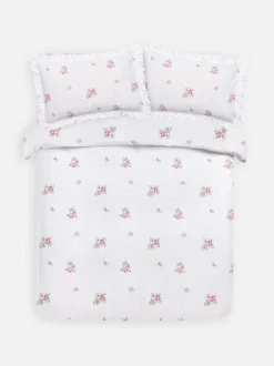 Bettwäsche mit Kreuzstich-Blumenmuster, Super-Kingsize