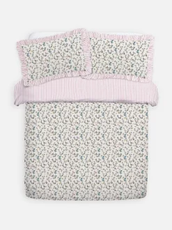 Bettwäscheset mit hohem Baumwollanteil mit Blumenmuster und Streifen, Super-Kingsize