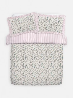 Bettwäscheset mit hohem Baumwollanteil mit Blumenmuster und Streifen, Kingsize