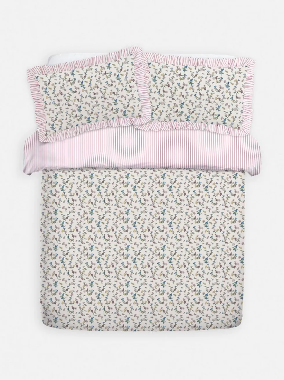 Bettwäscheset mit hohem Baumwollanteil mit Blumenmuster und Streifen, Kingsize