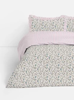 Bettwäscheset mit hohem Baumwollanteil mit Blumenmuster und Streifen, Kingsize