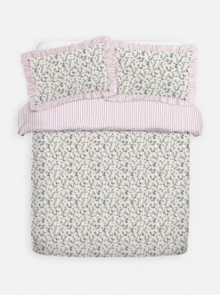 Bettwäscheset mit hohem Baumwollanteil mit Blumenmuster und Streifen