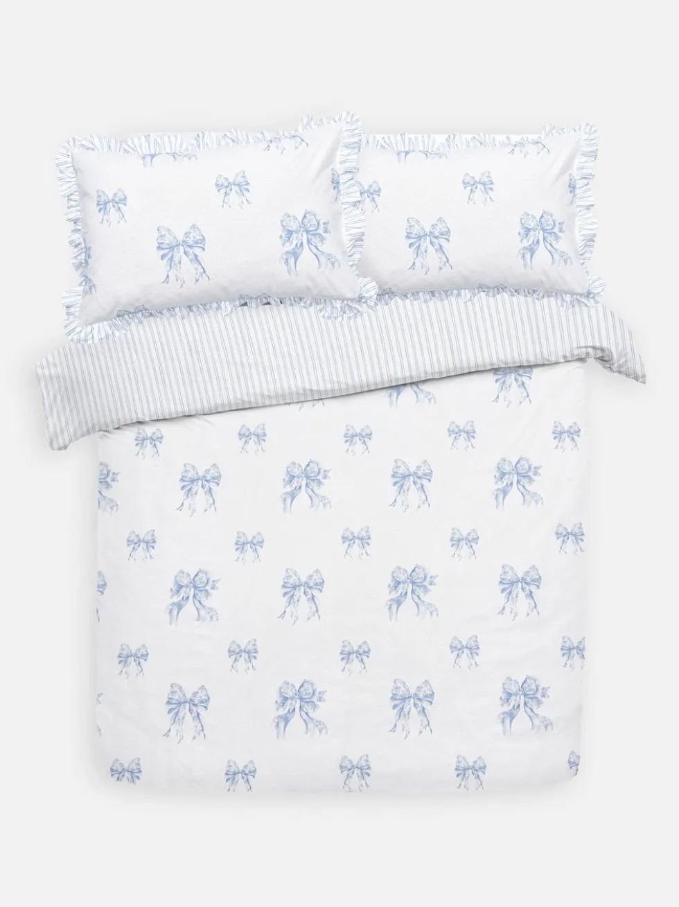 Bettwäscheset mit Streifen und Schleifen in Toile-Optik, Super-Kingsize