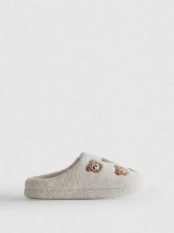 Borg-Hausschuhe mit Teddybär-Muster