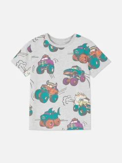 Buntes, kurzärmeliges T-Shirt mit Hai-Muster