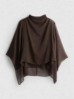 Cape-Bluse mit hohem Kragen