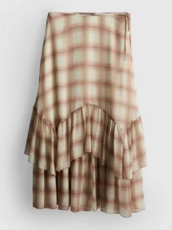 Chiffon-Maxirock mit Rüschen und Print