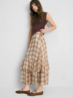 Chiffon-Maxirock mit Rüschen und Print