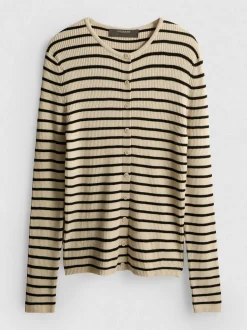 Ein gerippter Cardigan mit Rundhalsausschnitt