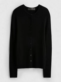 Ein gerippter Cardigan mit Rundhalsausschnitt
