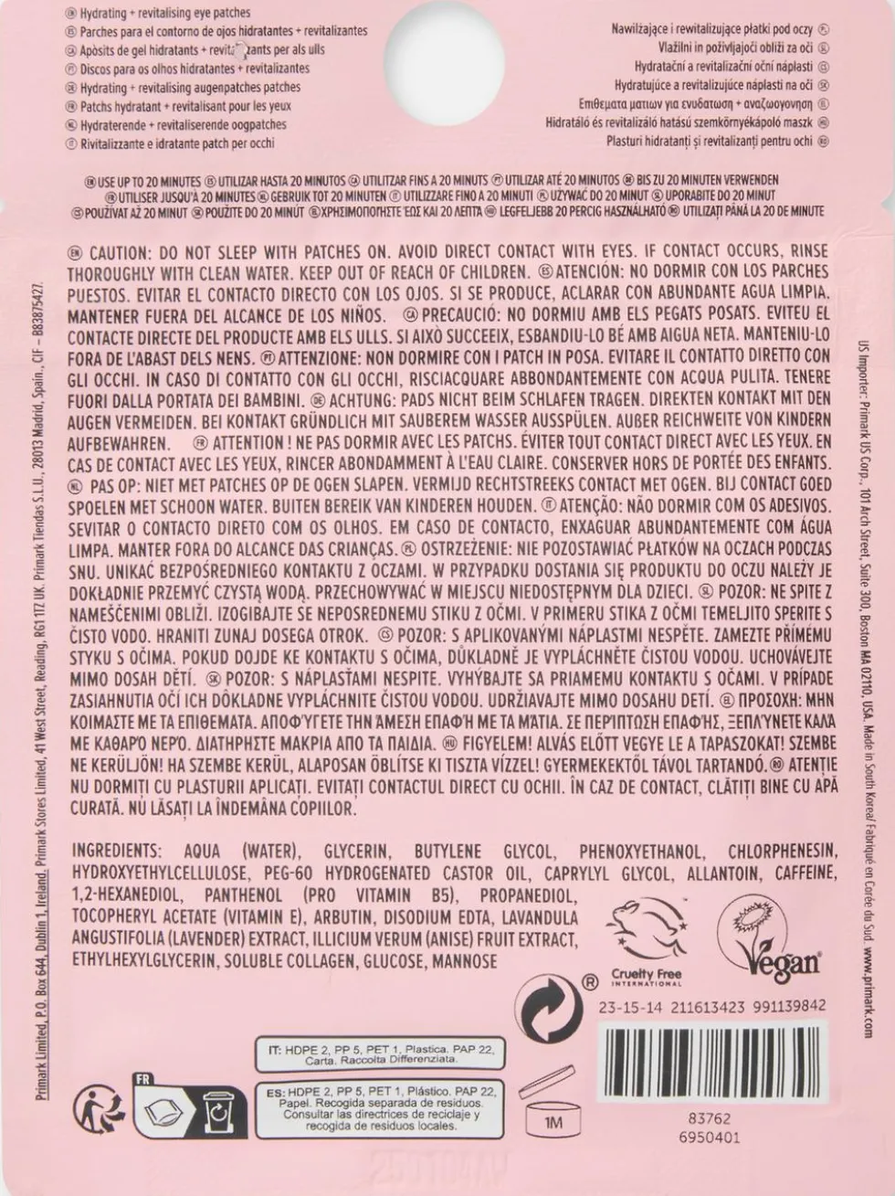 Feuchtigkeitsspendende, revitalisierende Augenpatches