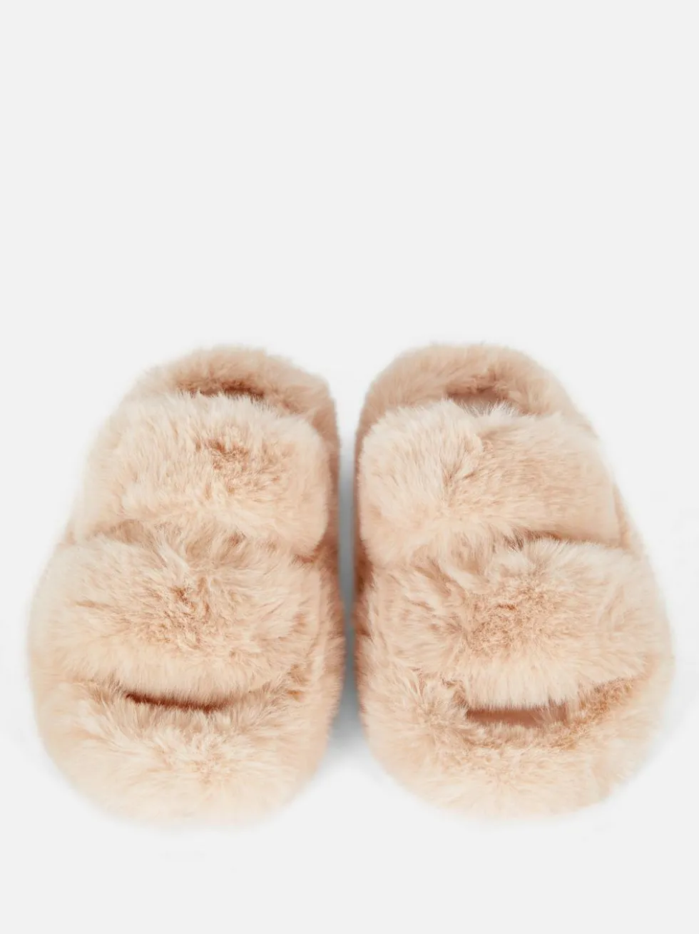 Flauschige Hausschuhe mit Doppelriemen