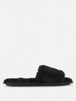 Flauschige Slipper mit überkreuzten Riemen