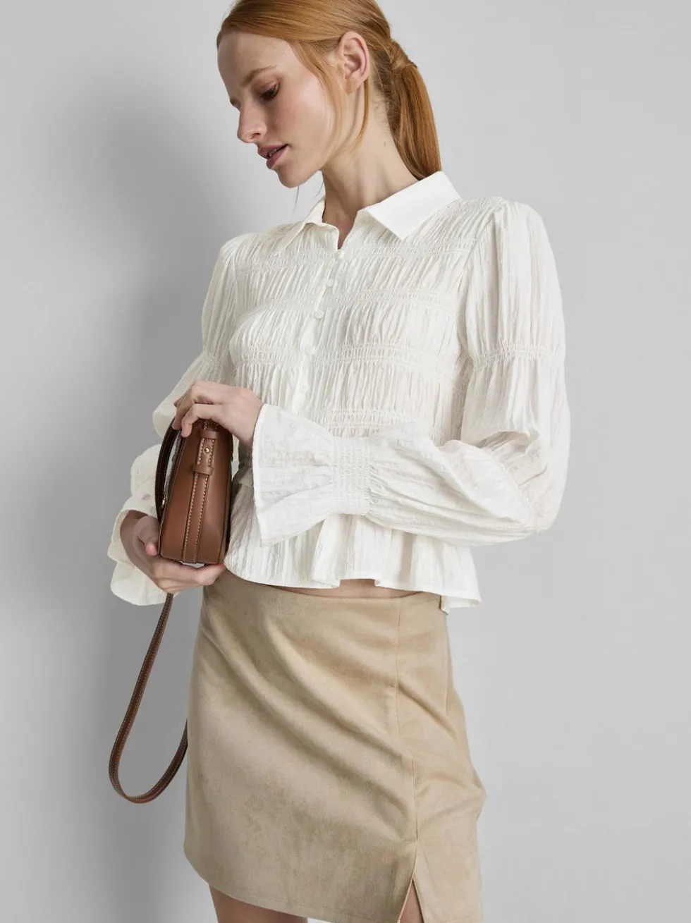 Gekräuselte Bluse mit Schößchensaum