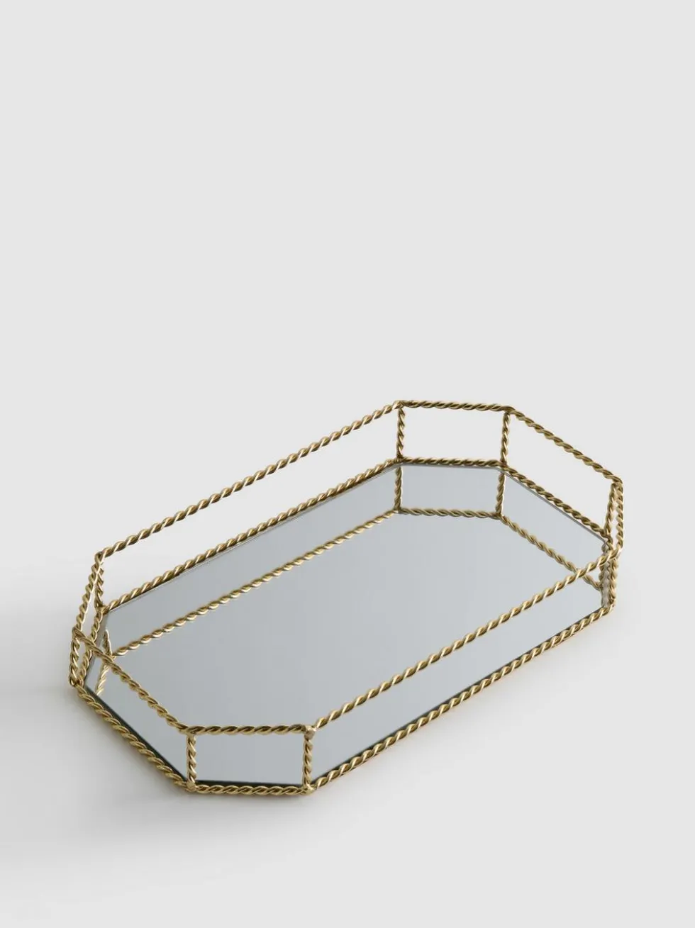 Geometrisches Spiegeltablett mit Seilrahmen