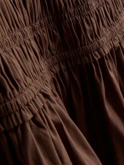 Gerafftes Baumwoll-Midikleid mit Karree-Ausschnitt