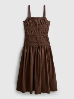 Gerafftes Baumwoll-Midikleid mit Karree-Ausschnitt
