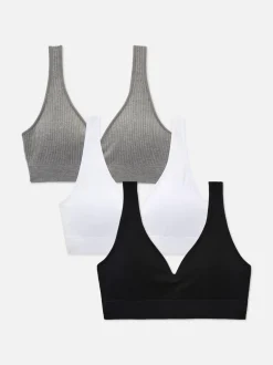 Gerippte BHs mit V-Ausschnitt, 3er-Pack