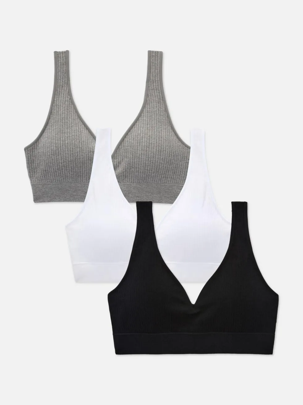 Gerippte BHs mit V-Ausschnitt, 3er-Pack