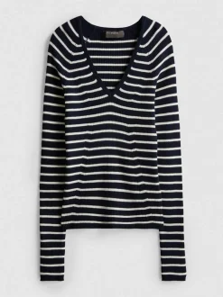 Gerippter Pullover mit V-Ausschnitt