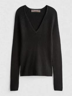 Gerippter Pullover mit V-Ausschnitt