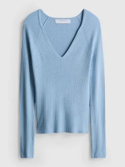 Gerippter Pullover mit V-Ausschnitt