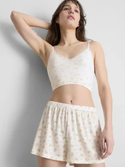 Gerippte Schlafanzugshorts mit Print