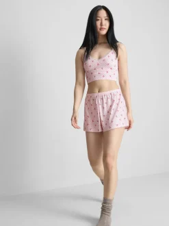 Gerippte Schlafanzugshorts mit Print