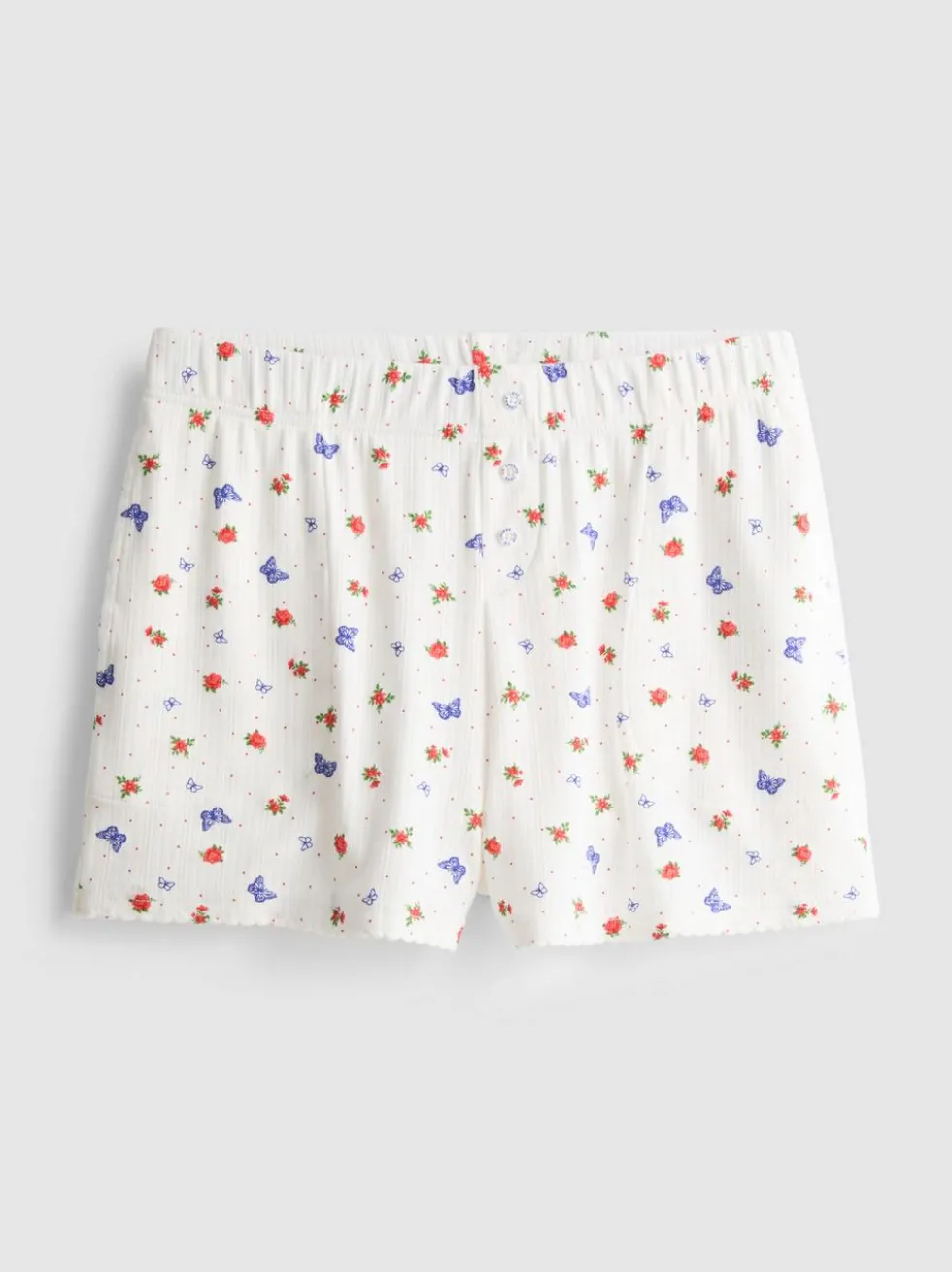 Gerippte Schlafshorts mit Schmetterlingsmuster