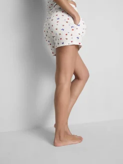 Gerippte Schlafshorts mit Schmetterlingsmuster