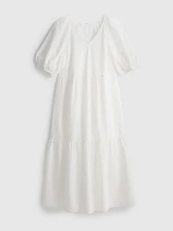 Gesmoktes Midikleid aus Baumwoll-Seersucker