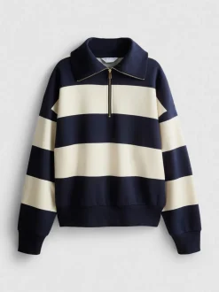 Gestreiftes „By Coleen“ Sweatshirt mit halbem Reißverschluss