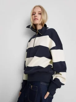 Gestreiftes „By Coleen“ Sweatshirt mit halbem Reißverschluss