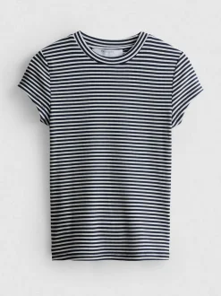 Gestreiftes, geripptes T-Shirt mit Flügelärmeln