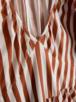 Gestreiftes Midaxikleid aus Baumwolle