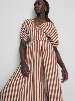 Gestreiftes Midaxikleid aus Baumwolle