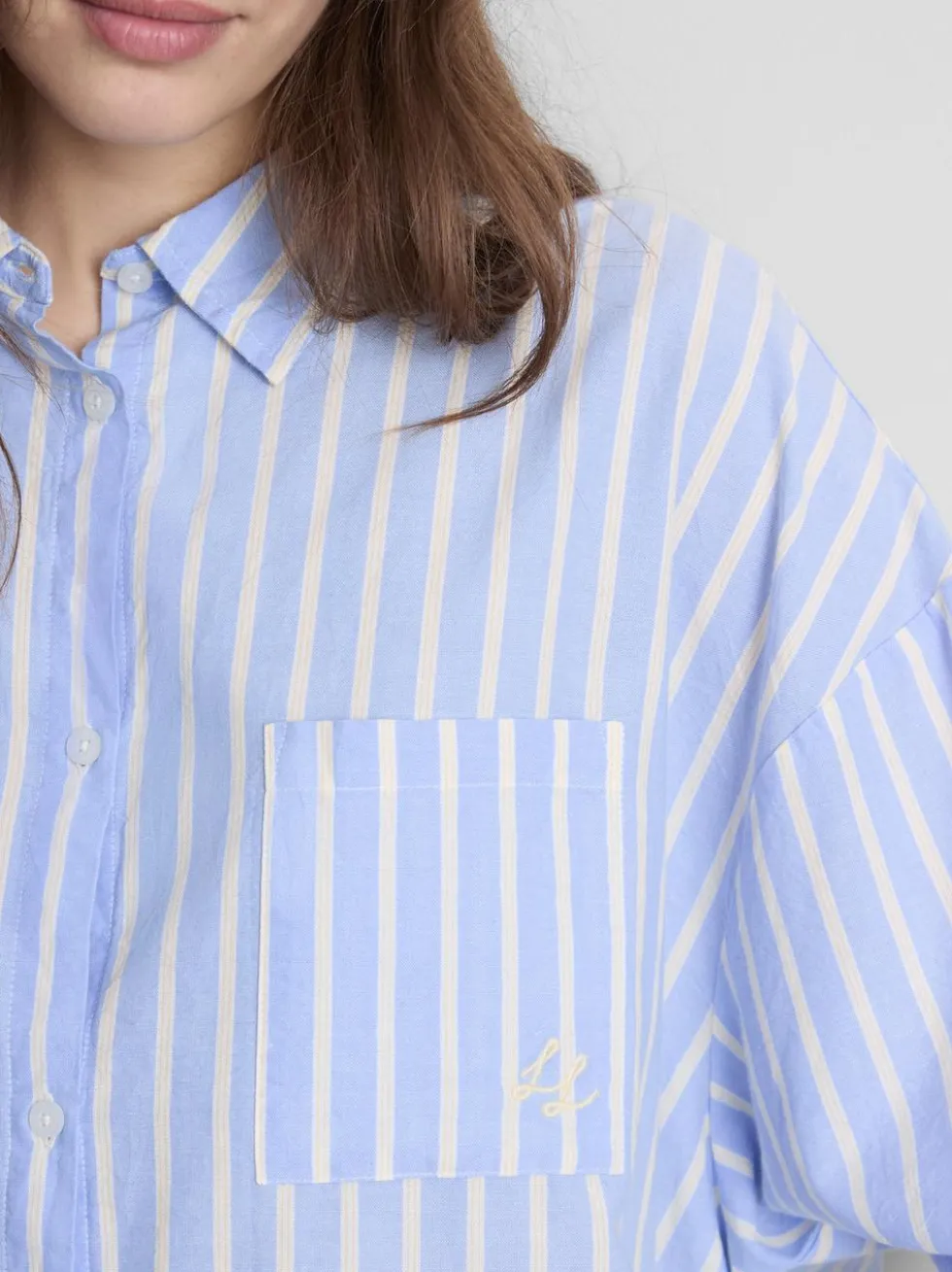 Gestreiftes Oxford-Schlafanzugshirt aus Baumwolle