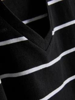Gestreiftes T-Shirt aus reiner Baumwolle mit V-Ausschnitt
