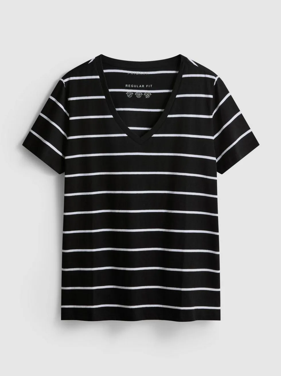 Gestreiftes T-Shirt aus reiner Baumwolle mit V-Ausschnitt