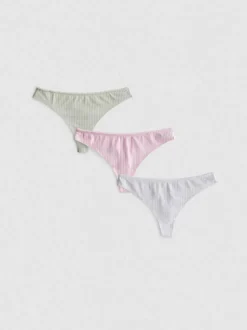 Gestreifte Tangas mit Spitzendetails, 3er-Pack