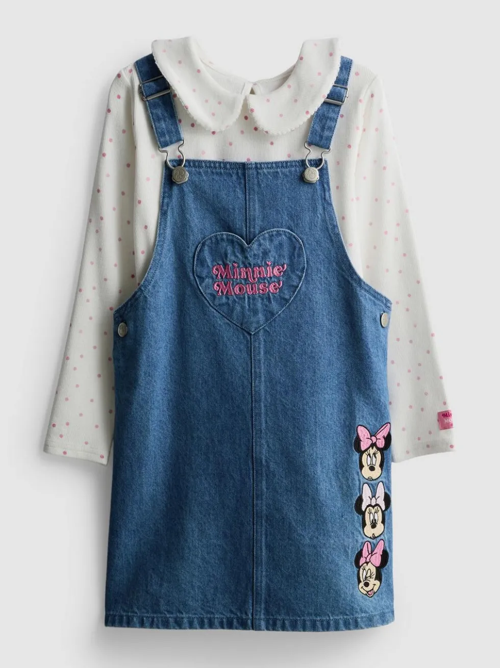 1–9 Jahre | „Disney Minnie Maus“ Top mit Kragen und Jeans-Latzkleid