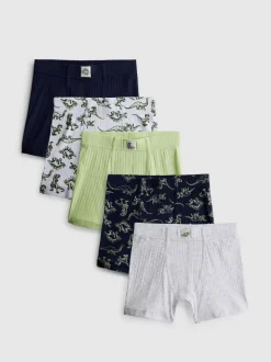1,5–11 Jahre | Gerippte Boxershorts mit Dinosaurier-Grafik, 5er-Pack
